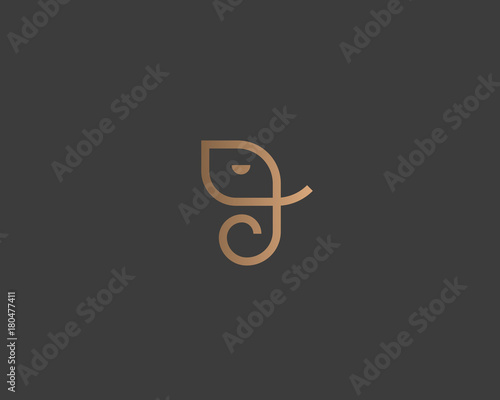 Abstract elephant vector logo design. Creative linear animal gold logotype