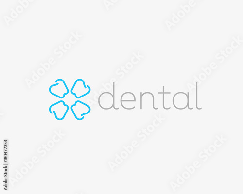 Dentist logo design. Tooth linear vector logotype. Dental clinic flower symbol icon.