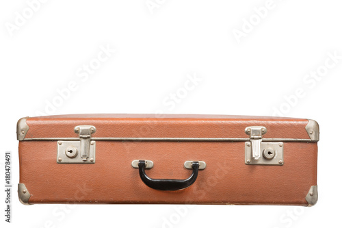Old vintage suitcase isolated on a white background