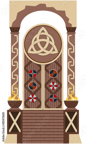 Ancient Gate of the Valhalla on a white background. Vector illustration