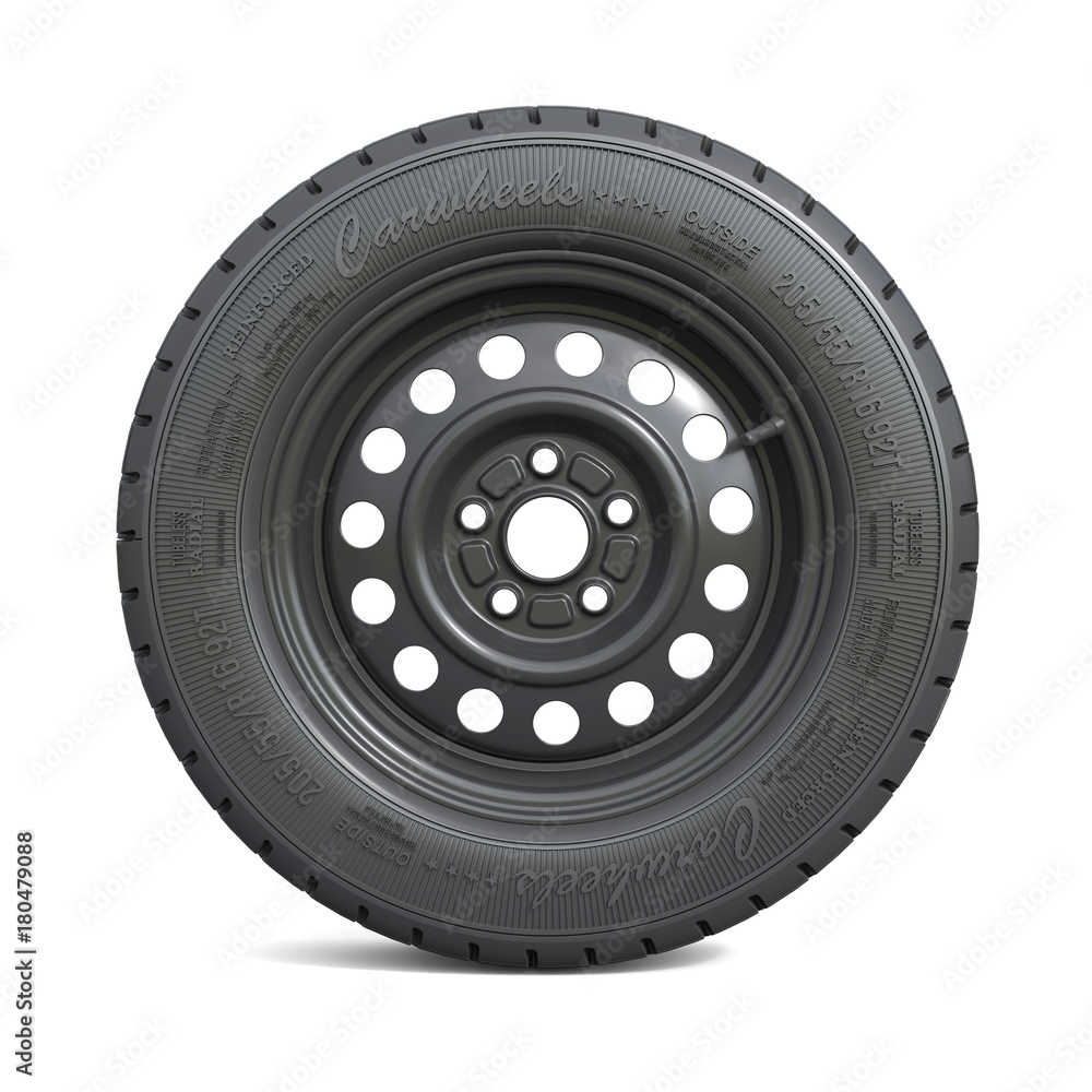 Obraz premium Classic black car wheel isolated on white background