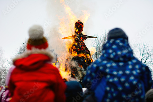 Burning effigy on Shrovetide holiday (spring holiday). photo