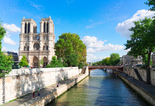 Notre Dame cathedral over the Seine river at sunny day, Paris, France © neirfy