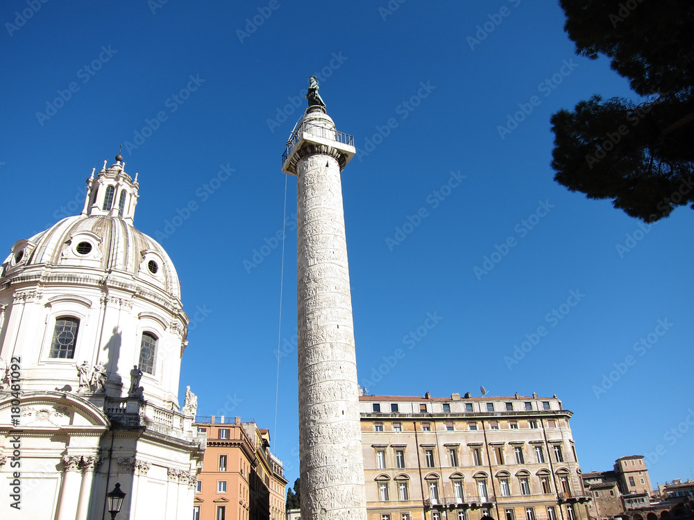 Rome, Italy -February 03, 2011 : Santa Maria di Loreto church and the Trajan's Column