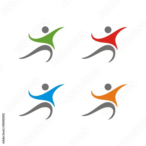 Abstract human figure, happy, fun, healthy theme logo design template vector illustration