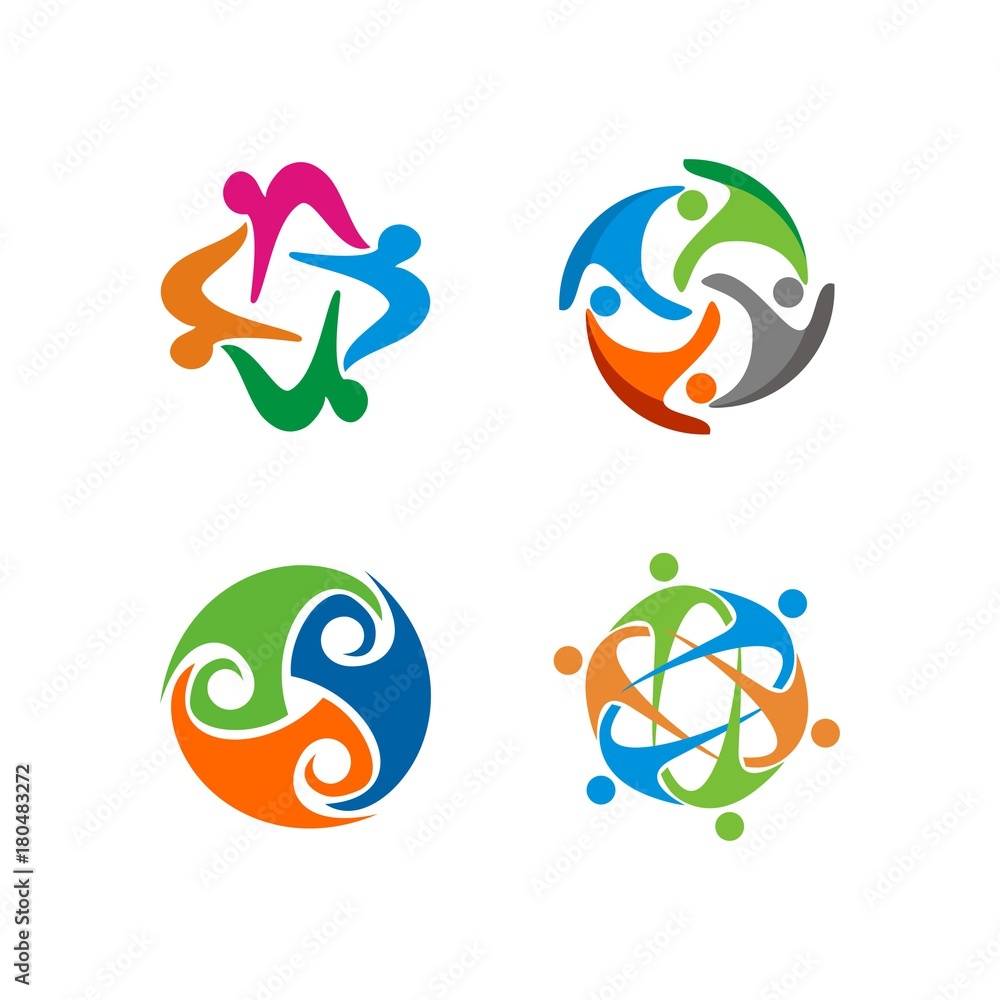 Abstract circular human figure, adoption, teamwork, supporting, community theme logo design template vector illustration Abstract circular human figure, adoption, teamwork, supporting, community theme logo design template vector illustration