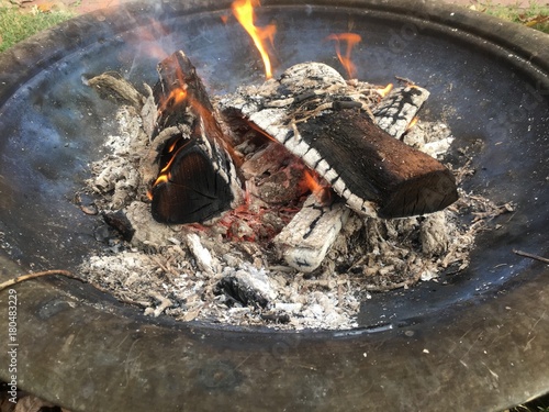 fire pit with burning wood