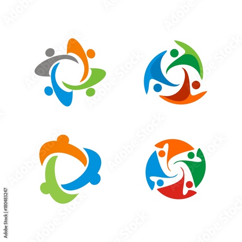 Abstract circular human figure, adoption, teamwork, supporting, community theme logo design template vector illustration