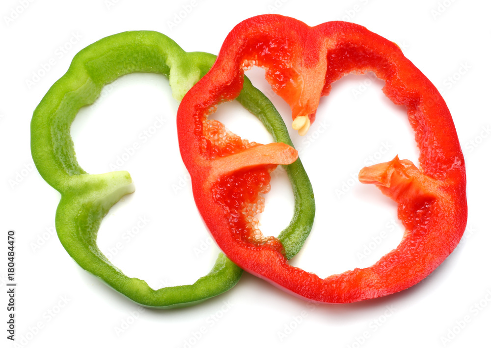 sliced sweet bell pepper isolated on white background. top view sliced sweet bell pepper isolated on white background. top view
