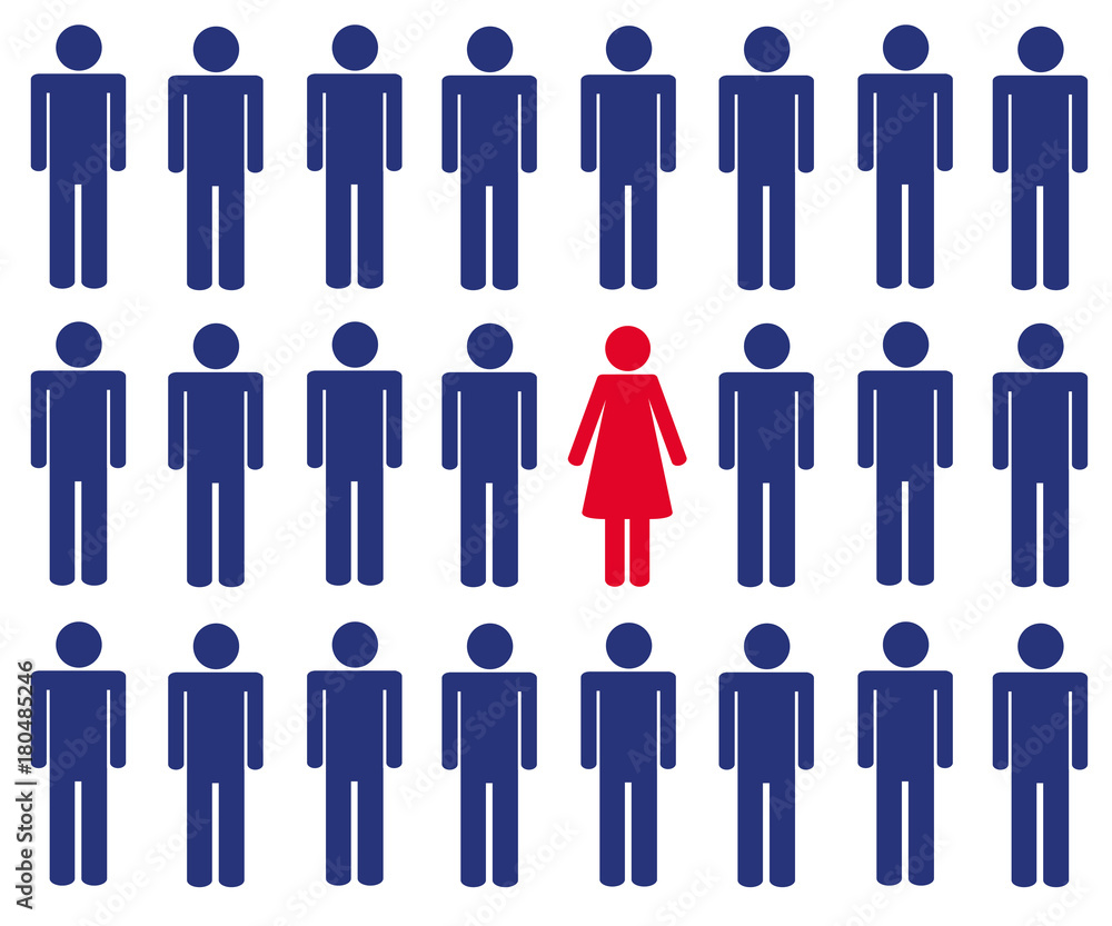 eine frau unter vielen männern piktogramm blau rot vector de Stock Adobe Stock