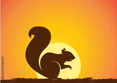 Squirrel Silhouette in Sunset Vector