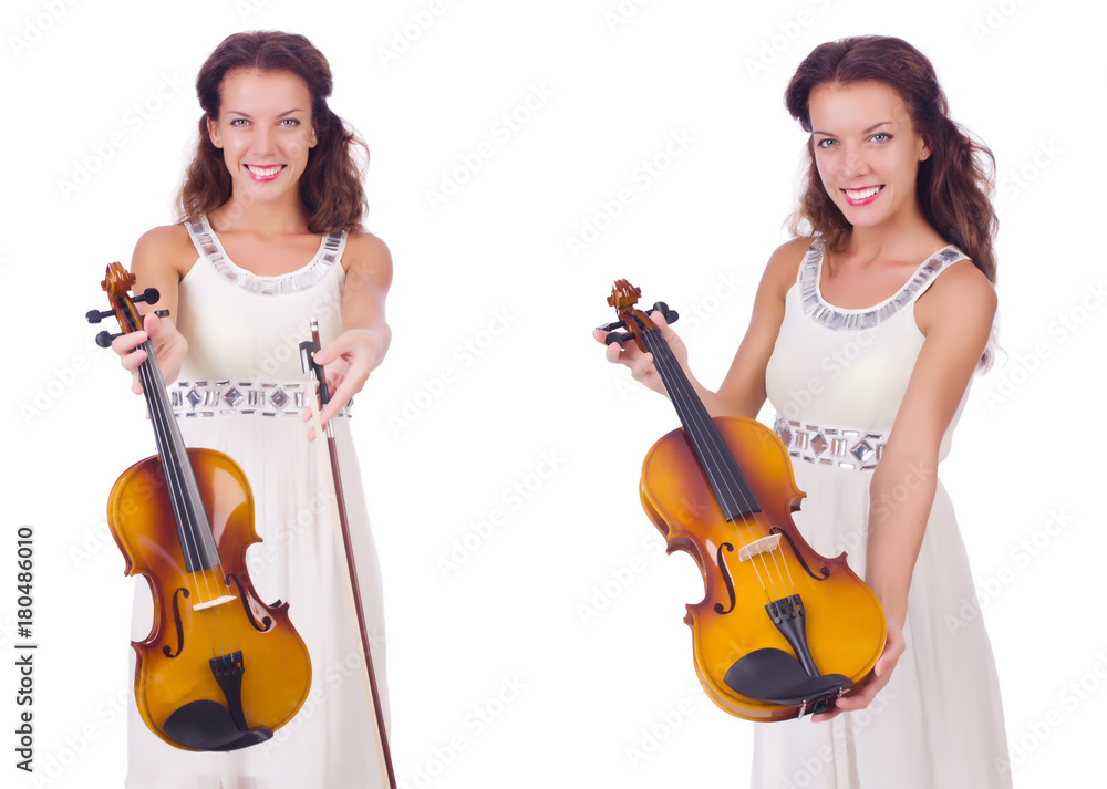 Woman playing violin isolated on white background Woman playing violin isolated on white background