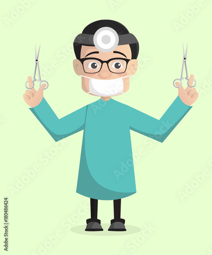 Doctor Throat Specialist with Scissors Vector