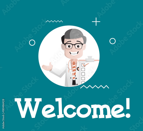 Cartoon Happy Doctor Doing Welcome Greeting Vector Illustration