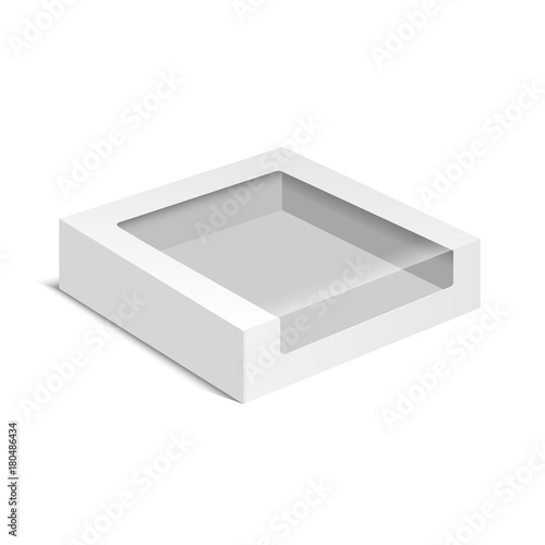 White product cardboard package Box isolated on white background. Carton pack for cookie, sweets, candies or cake. Mock Up Template vector illustration.