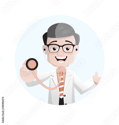 Happy Cardiologist Doctor Checking with Stethoscope Vector