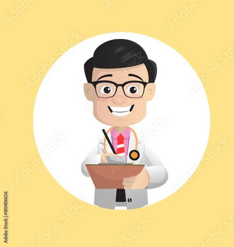 Cartoon Doctor Note Down Reports Vector Concept photo