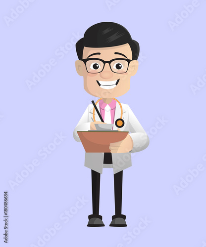 Happy Dermatologist Doctor with Notebook Vector