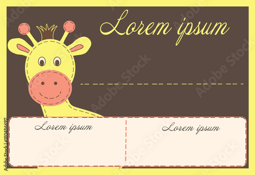 Postcard with giraffe for a children store sale with cut out coupons or kids party vector illustration