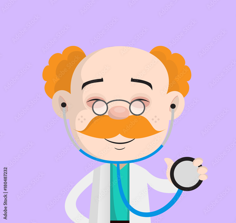Smiling Old Child Doctor with Stethoscope Vector Smiling Old Child Doctor with Stethoscope Vector