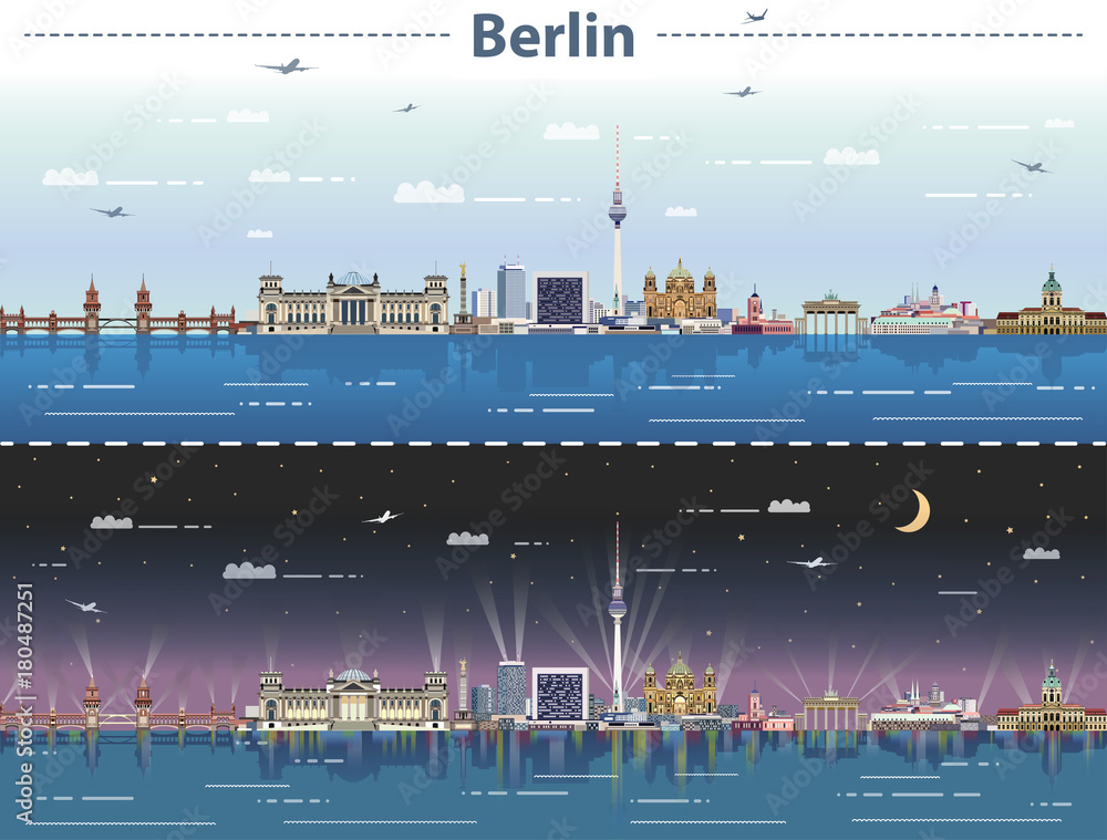 Obraz premium wektor panoramę Berlina w dzień iw nocy