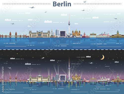 Berlin vector city skyline at day and night