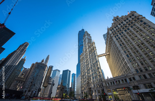 Chicago skyline. Chicago downtown skyline at dusk.