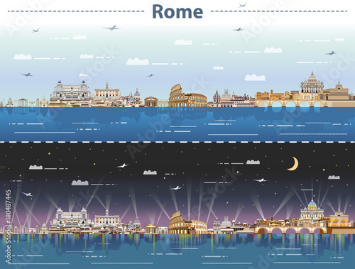 Rome vector city skyline at day and night