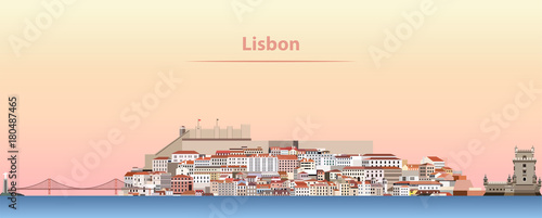 Lisbon city skyline at sunrise vectorillustration