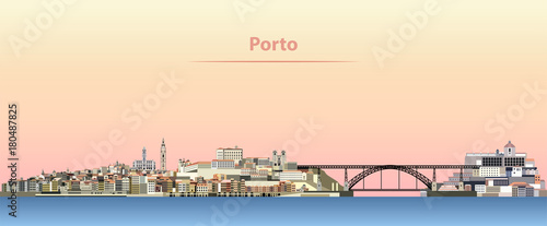 vector illustration of Porto city skyline at sunrise