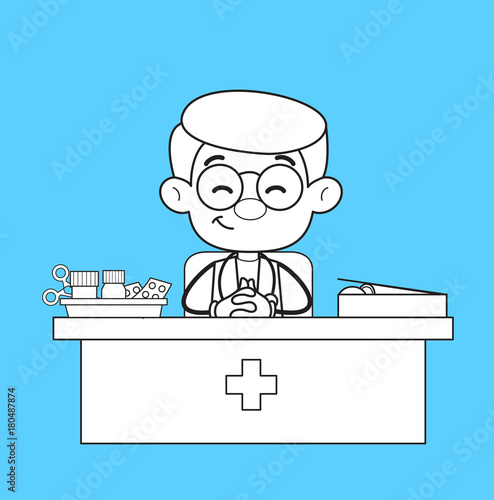 Smiling Doctor in Clinic with Medical Equipments Vector