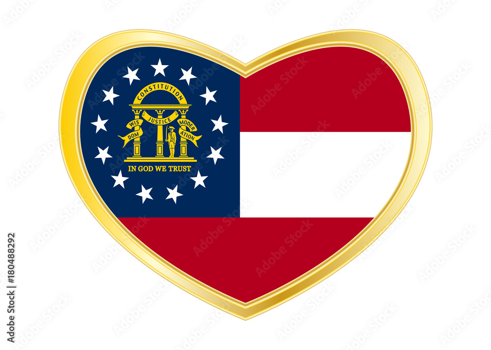 Flag of Georgia state in heart shape, golden frame