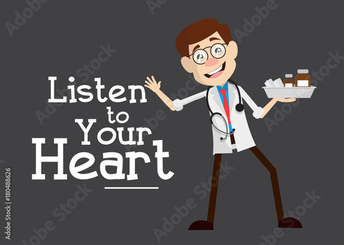 Happy Doctor with Medicine Tray Vector Illustration