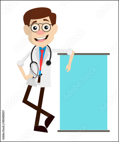 Happy Doctor with Ad Banner Vector