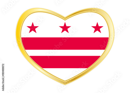 Flag of Washington, D.C. in heart shape Gold frame