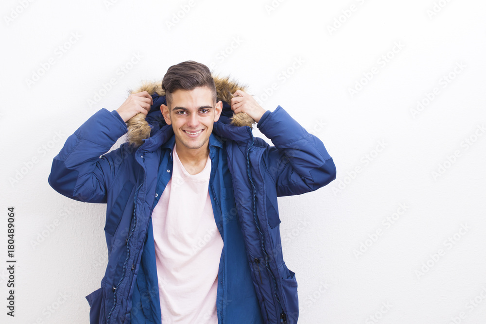 young teenager with autumn winter clothing in white background young teenager with autumn winter clothing in white background
