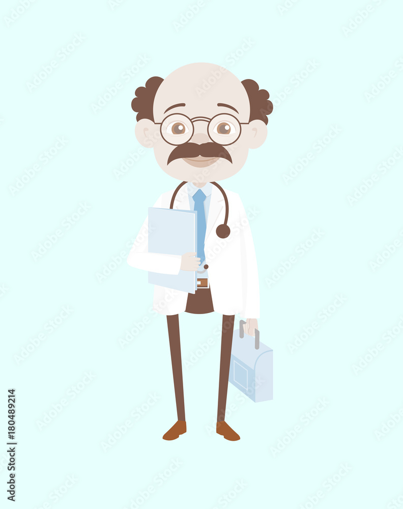 Cartoon Doctor Smiling Face with Document in Hand Vector