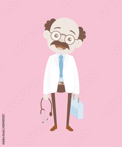 Laughing Old Bald Doctor Face Expression Vector