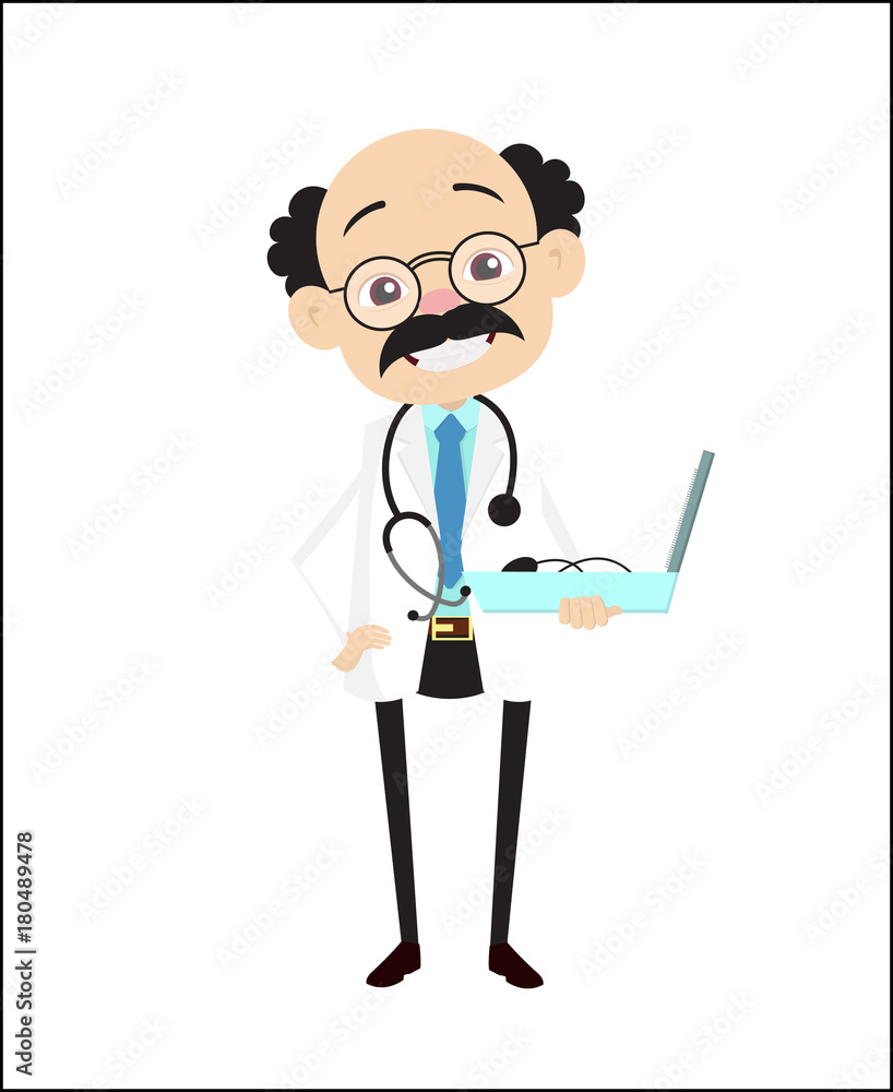 Happy Adult Doctor with Medical Equipment in Hand Vector Happy Adult Doctor with Medical Equipment in Hand Vector