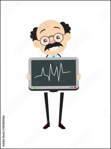 Old Cartoon Pathologist Showing Graph Tablet Vector