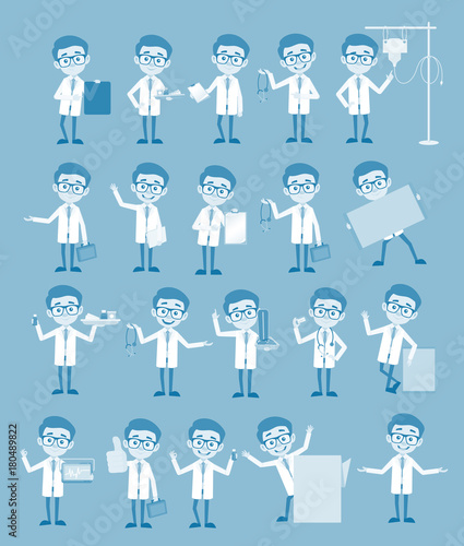 Vintage Cartoon Doctors Concepts and Gestures Vector Set