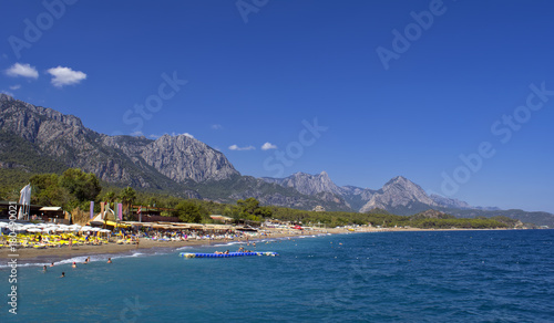 Beach on the Mediterranean Sea with a view on the mountain. Kemer, Turkey