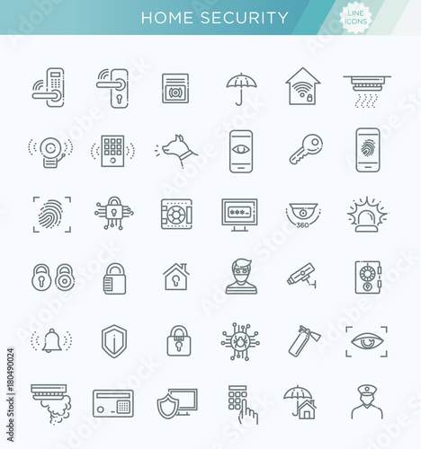 Simple Set of Home Security Related Vector Line Icons