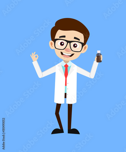 Cartoon Medicine Specialist Presenting Best Medicine Syrup Vector