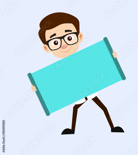 Cartoon Radiation Oncologist Showing Blank Banner Vector