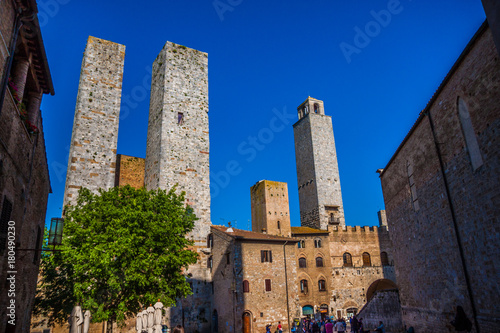 Tall towers in the medieval village of San Gimignano, region of Tuscany, Italy