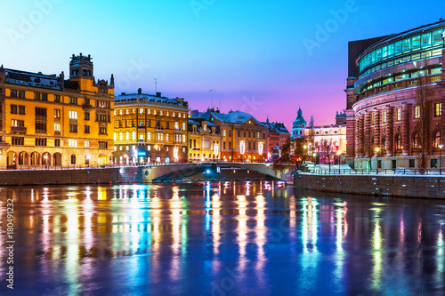 Winter night scenery of Stockholm, Sweden