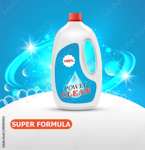 Cleaner bottle advertising template, vector illustration