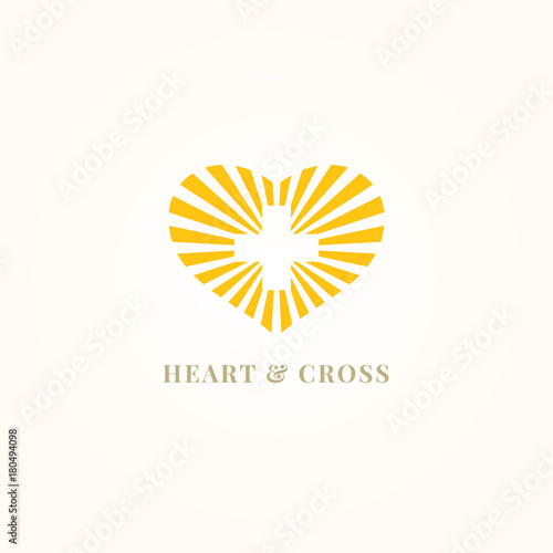 Heart and Cross vector logo design. Church logotype symbol template. Vector illustration