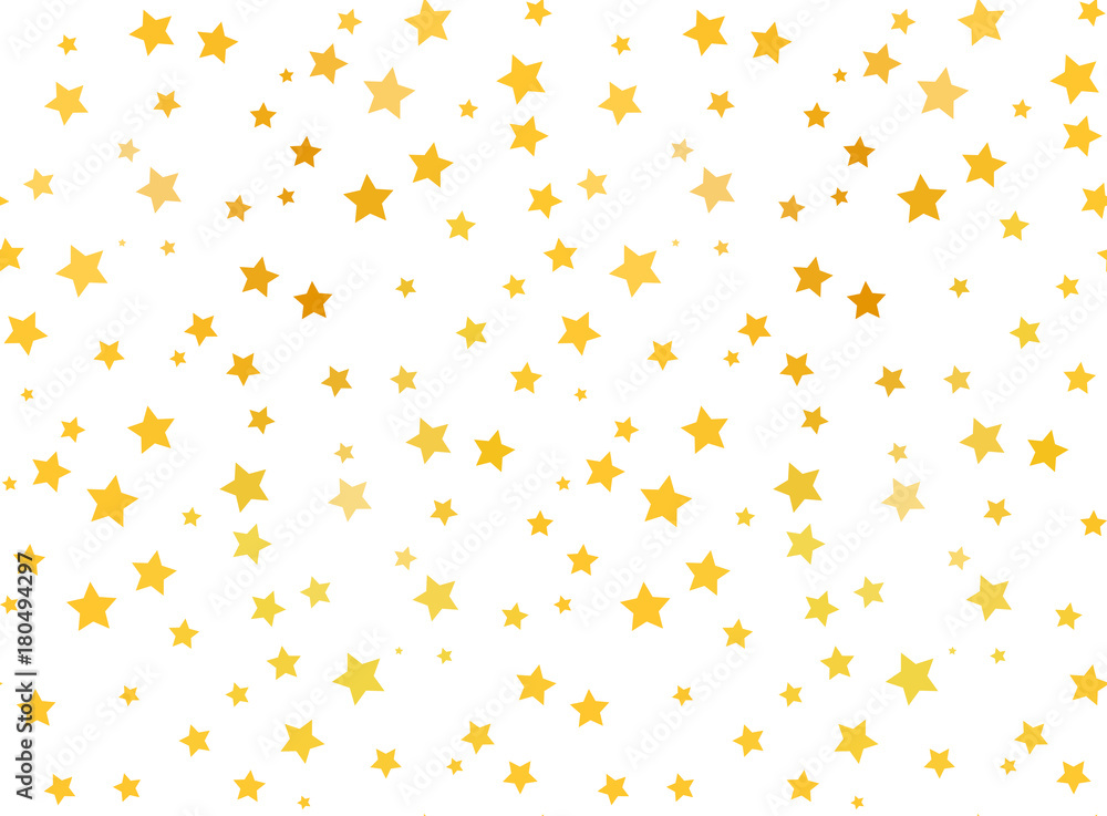 Golden stars on white background, seamless pattern